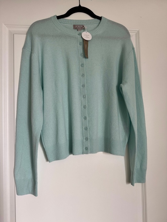 NWT! J. CREW Women’s Perfect cashmere cardigan Sky Mint Size Large 100% Cashmere - Picture 2 of 15